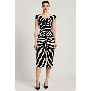Dior designed by Galliano Black & White silk zebra print midi dress 2008 Size 2